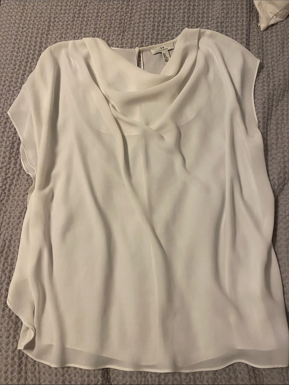 H by Halston Ivory Draped Cowl Cap-Sleeve Blouse
